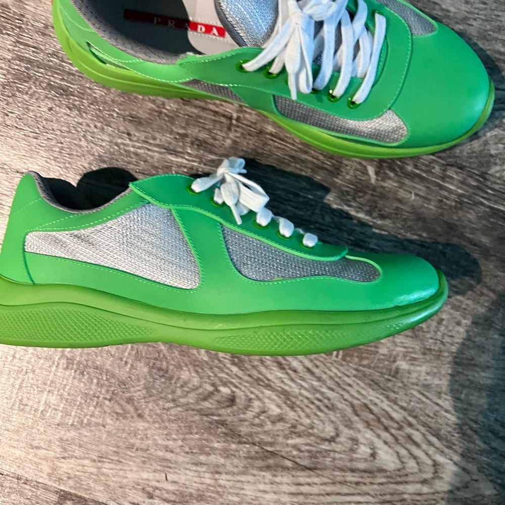 Prada Men's Lime Green and Gray Sneakers Size 10 - Picture 7 of 8